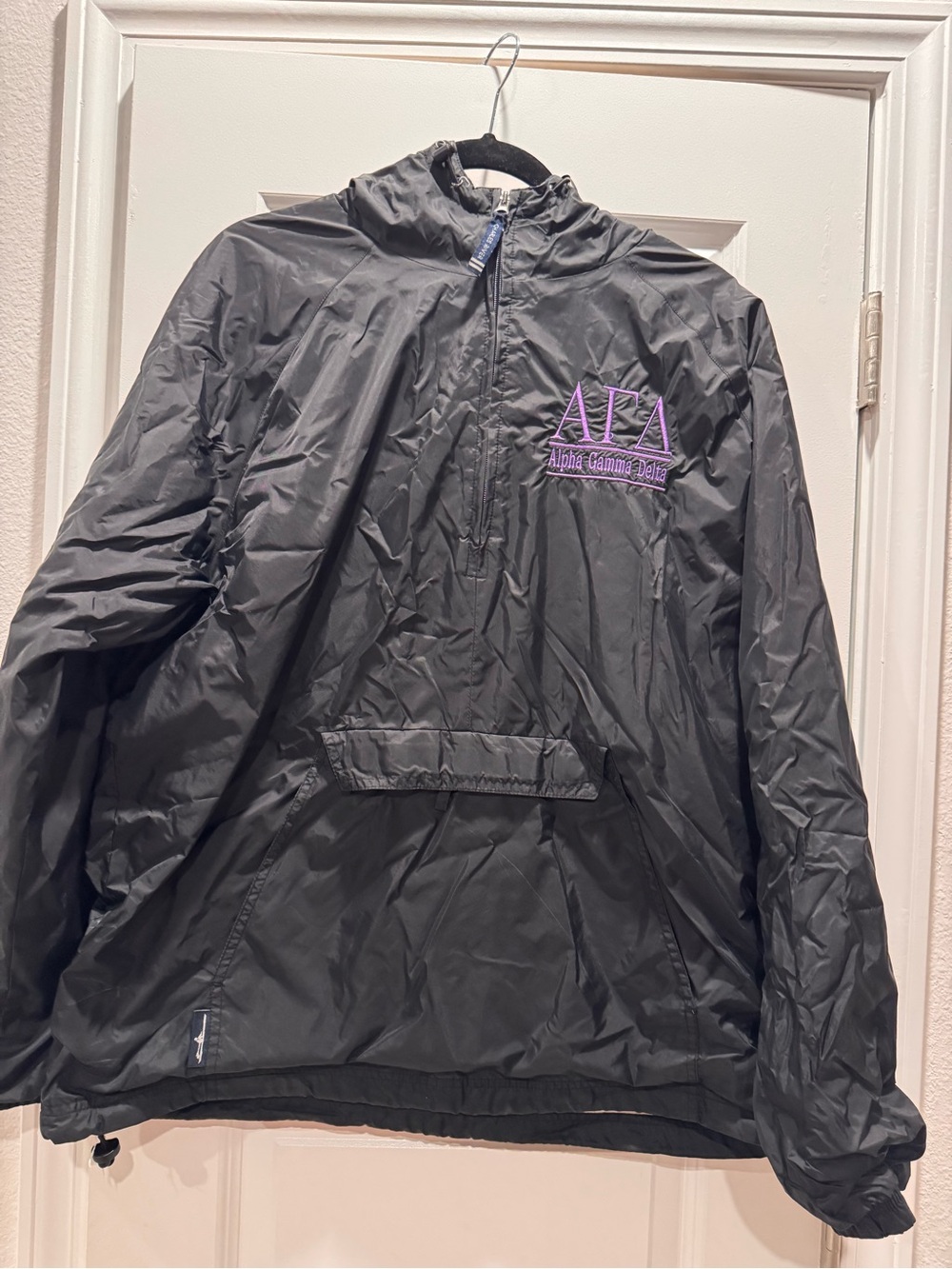Alpha Gamma Delta Charles River Apparel Black Pullover Windbreaker Rain Jacket